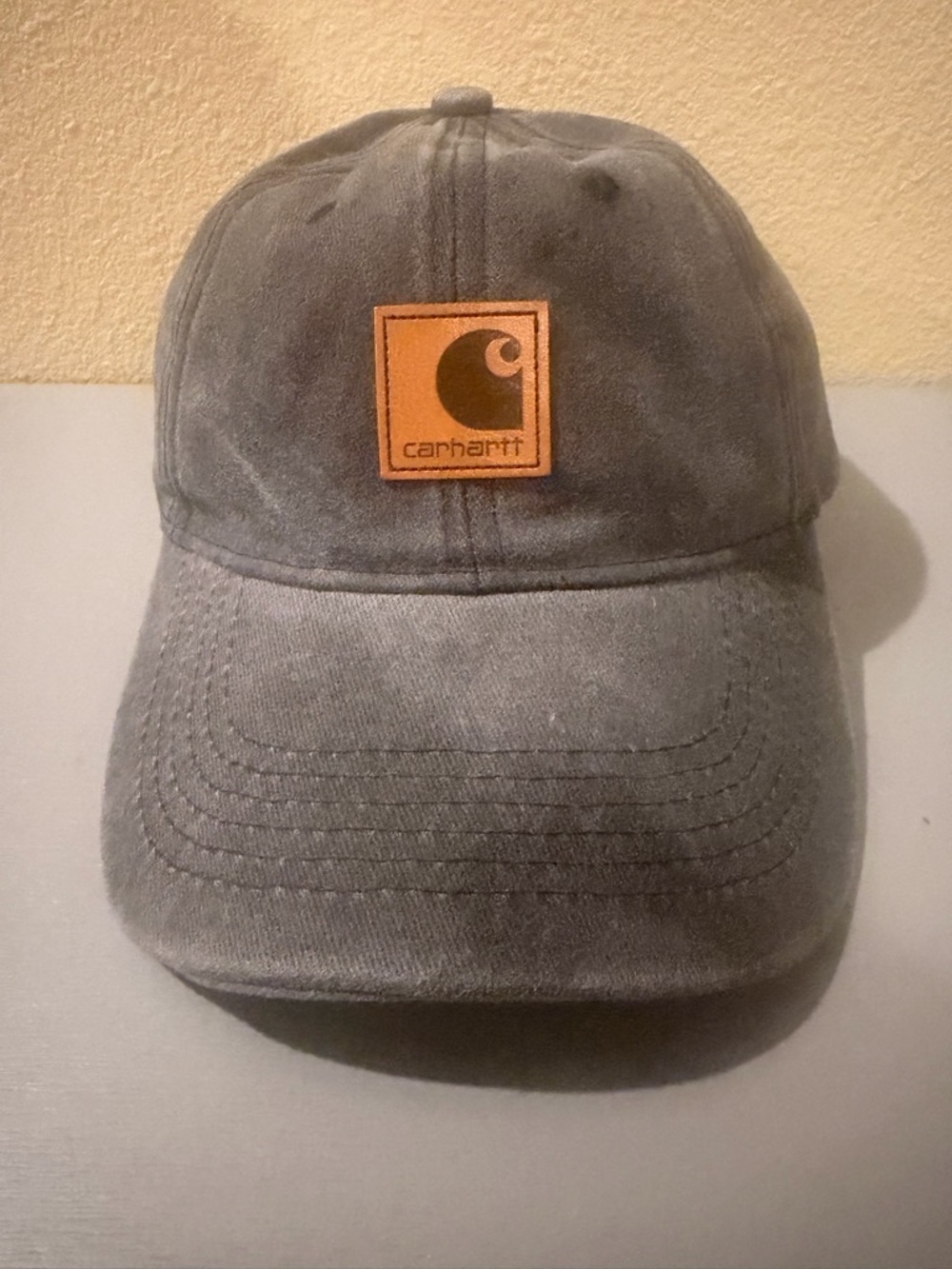 Carhartt Washed Black Dad Hat Leather Patch Logo Strapback NWOT